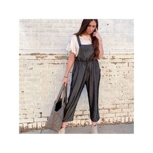 LuLaRoe Juliet Overalls Women Medium Gray Textured Drawstring Casual Jumpsuit